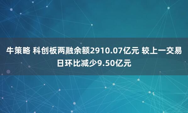 牛策略 科创板两融余额2910.07亿元 较上一交易日环比减少9.50亿元