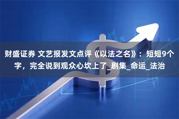 财盛证券 文艺报发文点评《以法之名》：短短9个字，完全说到观众心坎上了_剧集_命运_法治
